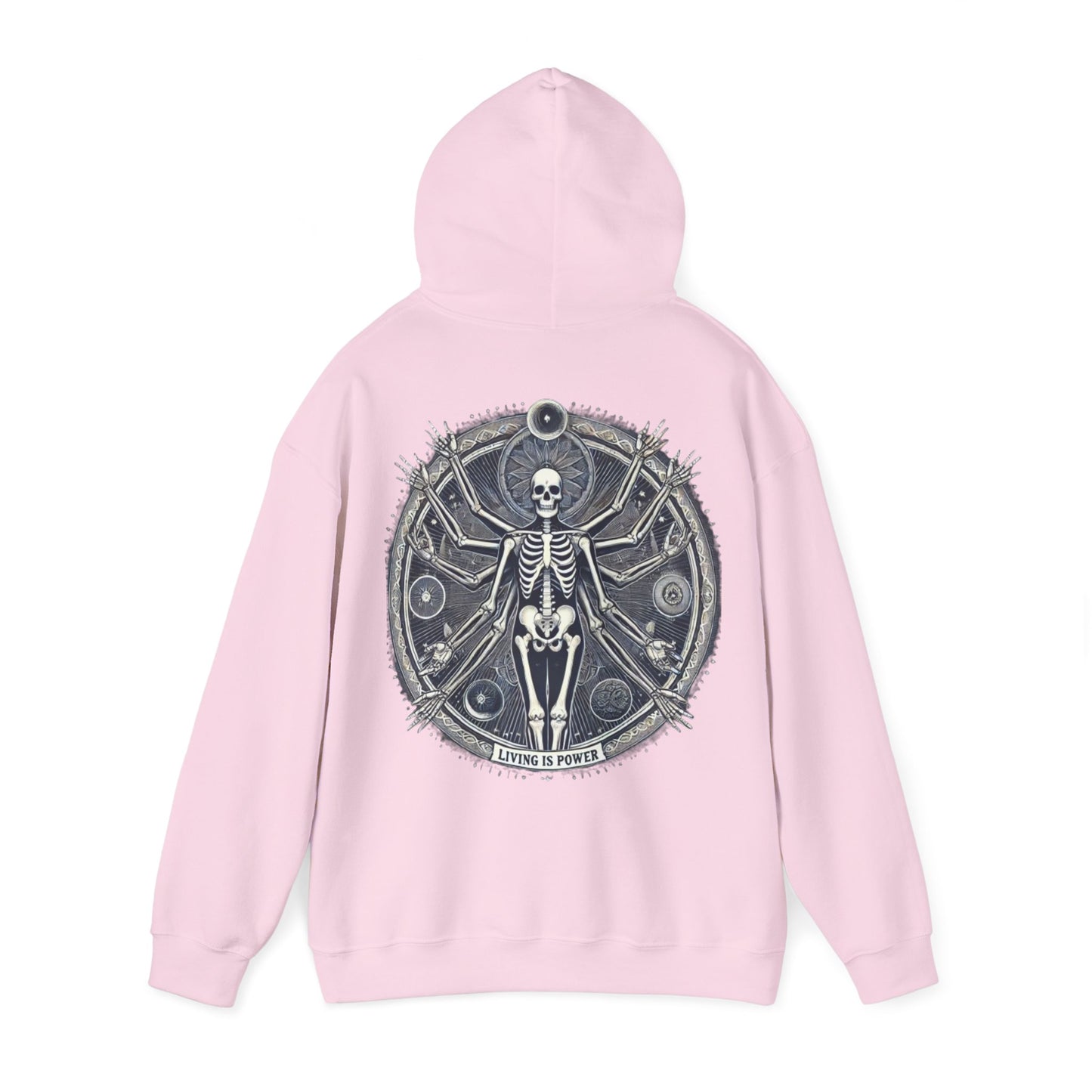 Skeleton Living Is Power Hoodie, Artistic Hoodie, Bold Skeleton Design, Empowering Streetwear, Living Is Power Merch