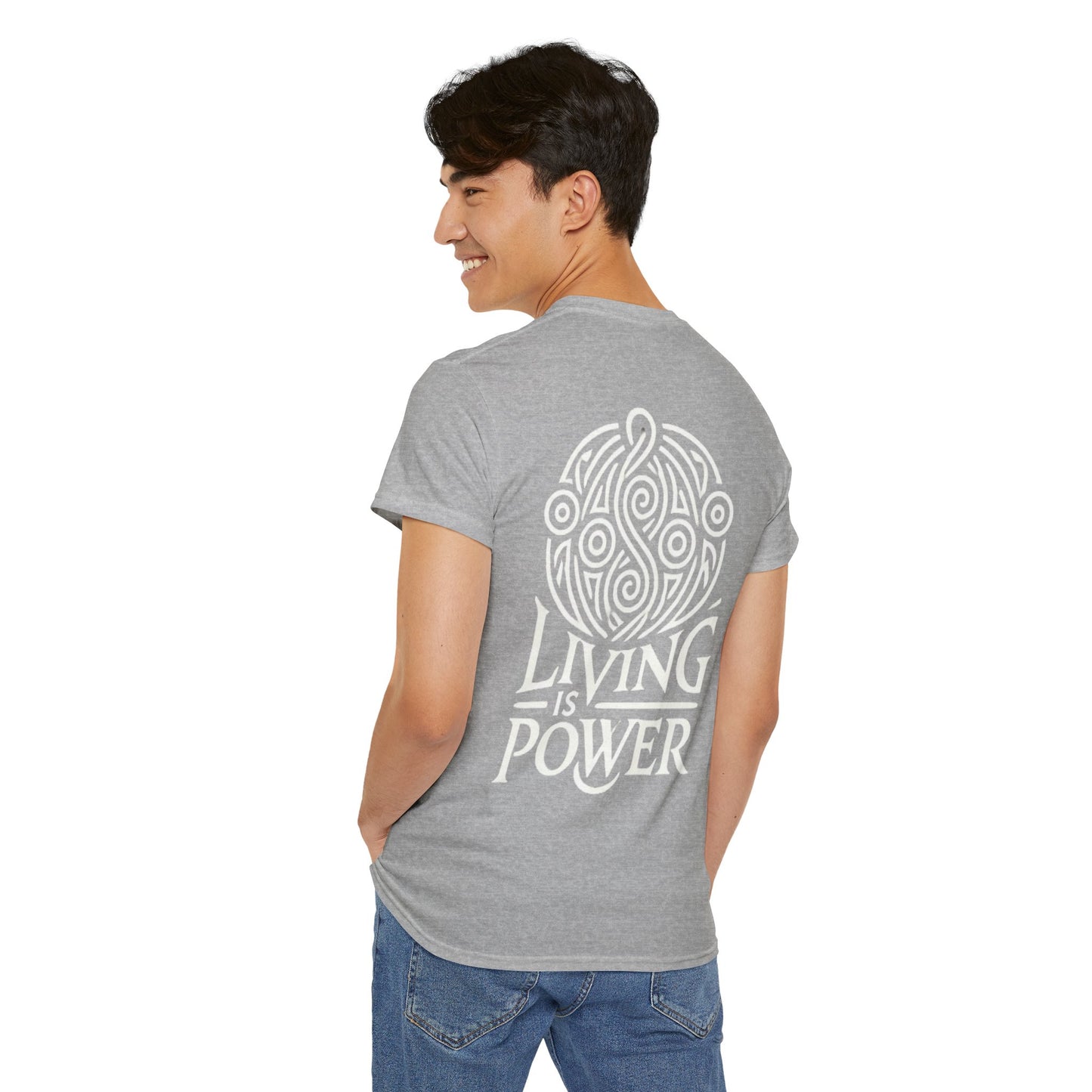 T-shirt unisexe en coton épais Living Is Power, coupe classique, durable, intemporel au quotidien