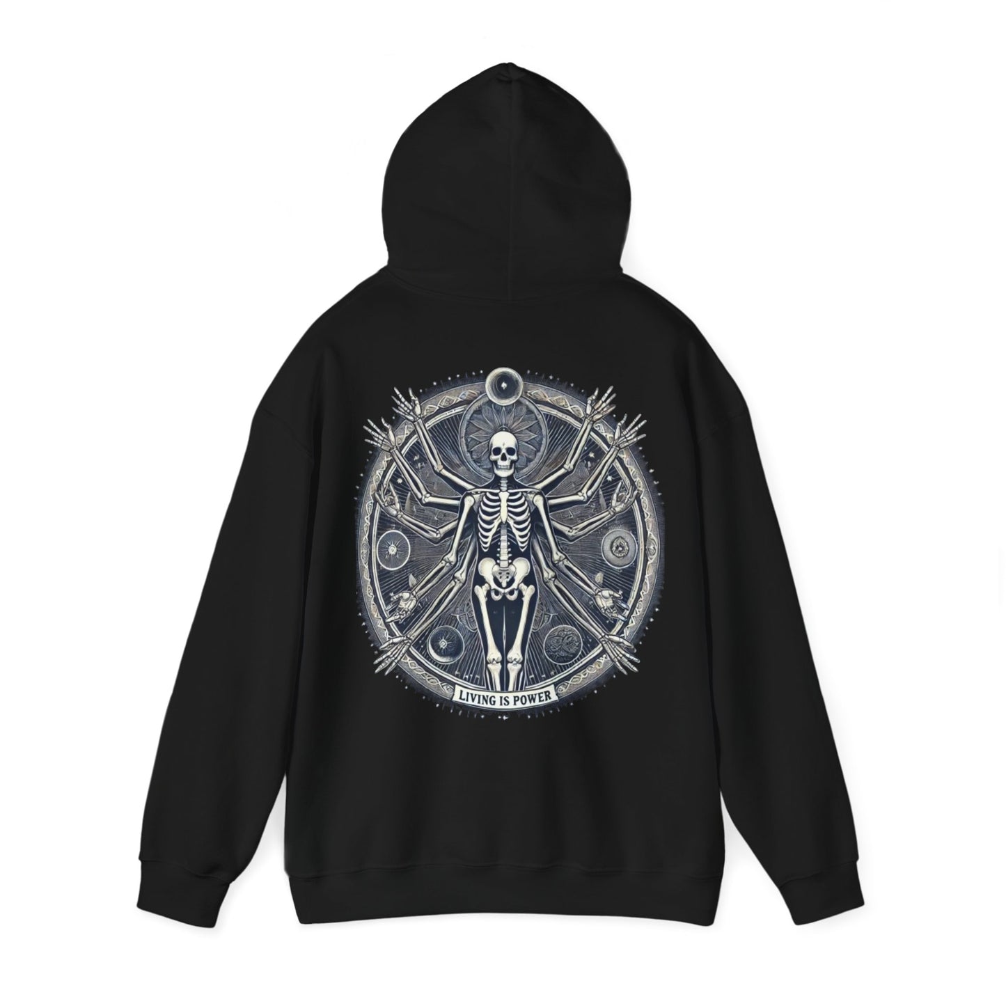 Skeleton Living Is Power Hoodie, Artistic Hoodie, Bold Skeleton Design, Empowering Streetwear, Living Is Power Merch