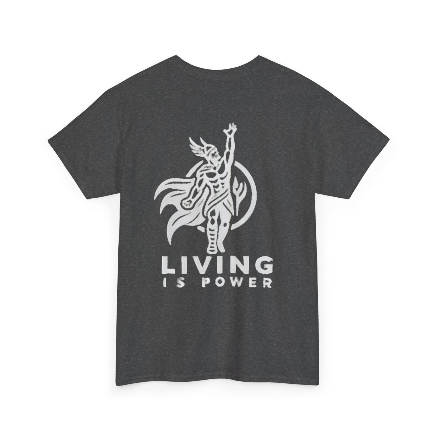 Viking Warrior Logo White on Black Living Is Power Tee, Nordic style, Power within