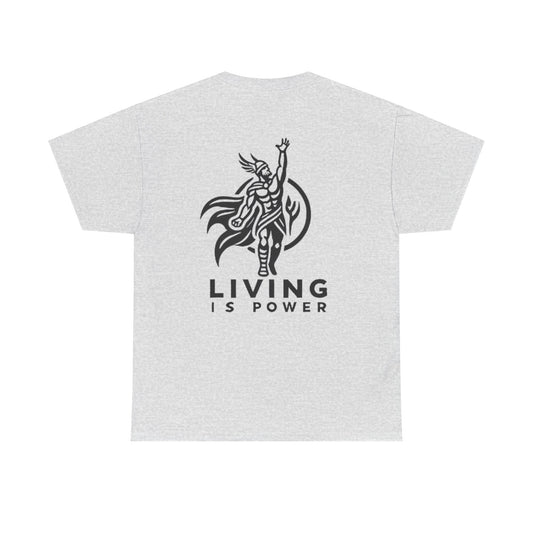 Viking Warrior Logo Black on White Living Is Power Tee, Nordic style, Power within