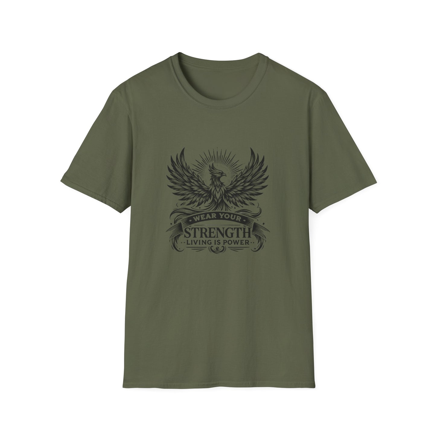 Phoenix Living Is Power "Wear Your Strength" T-Shirt – Rise, Empower, Conquer, Inspirational Tee, Motivational Gift, Unisex Apparel, Strength Wear, Casual Everyday Wear, Uplifting Shirt