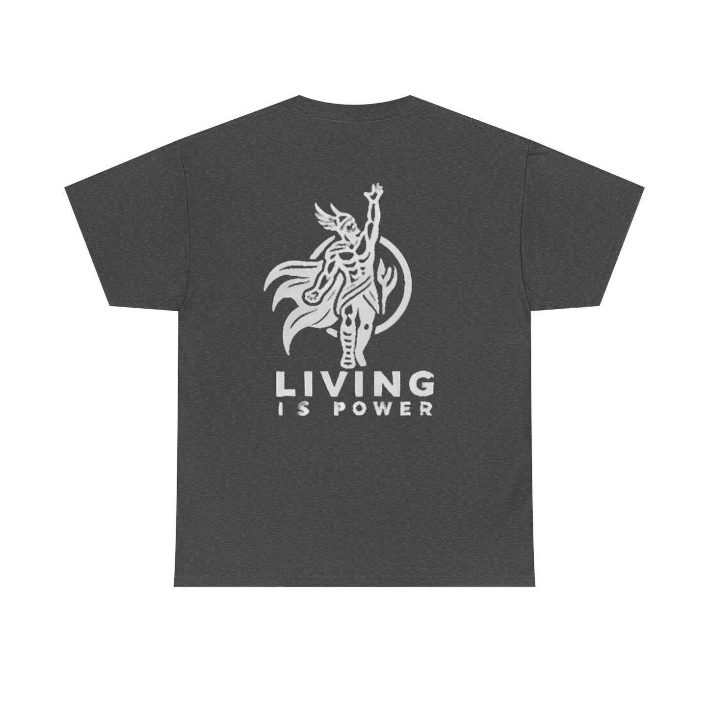 Viking Warrior Logo White on Black Living Is Power Tee, Nordic style, Power within