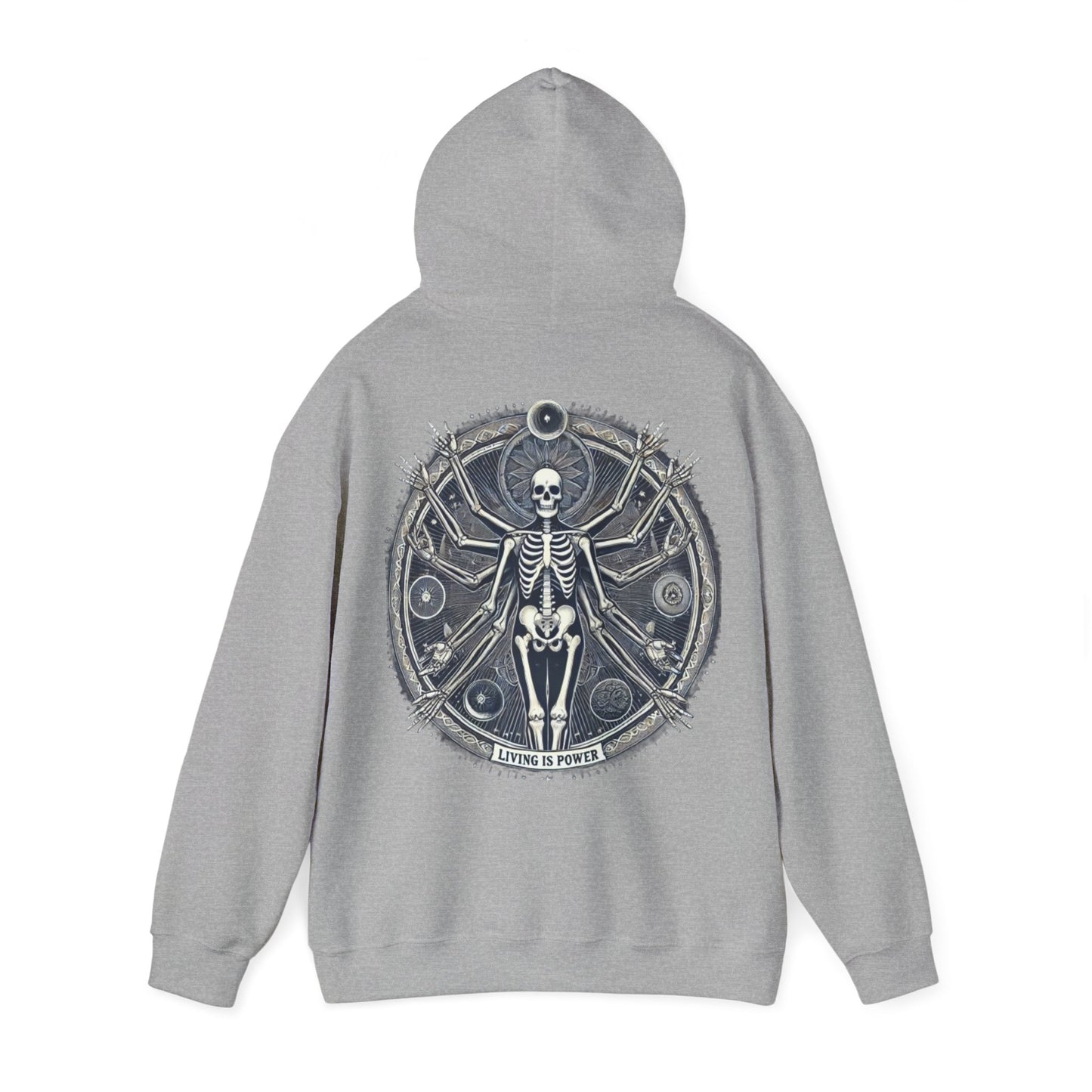 Skeleton Living Is Power Hoodie, Artistic Hoodie, Bold Skeleton Design, Empowering Streetwear, Living Is Power Merch