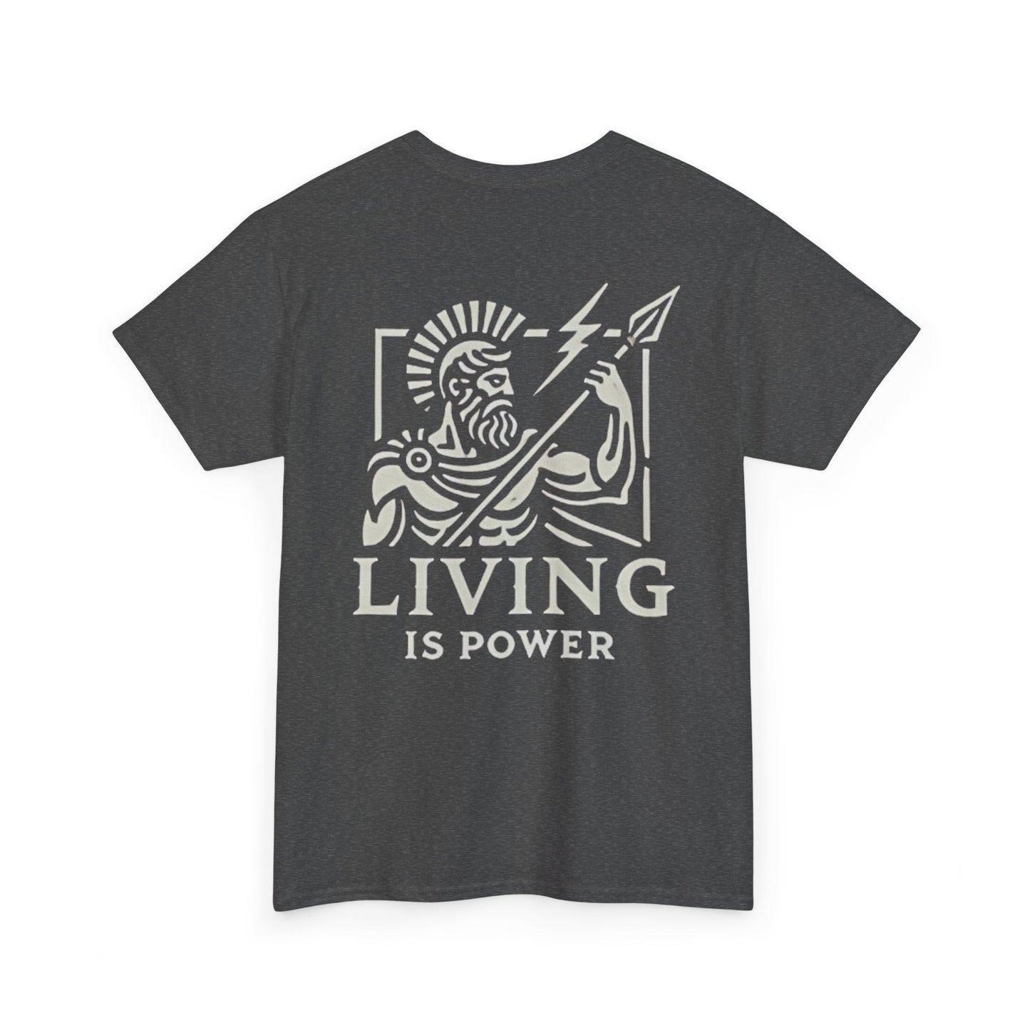 T-shirt avec logo du guerrier grec, graphisme Living Is Power, vêtements de pleine conscience stimulants