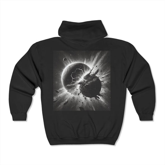 Space, Planets Colliding Zip Up Sweater, Living Is Power