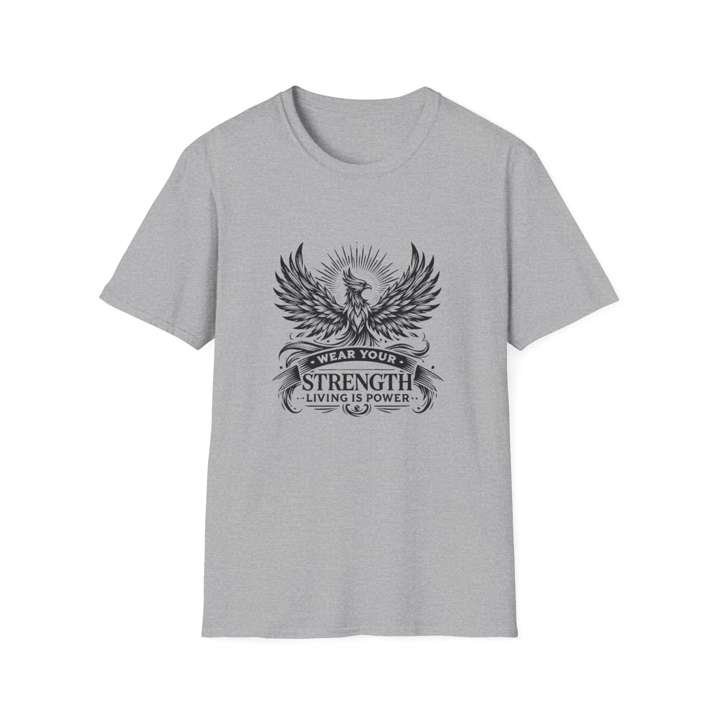 Phoenix Living Is Power "Wear Your Strength" T-Shirt – Rise, Empower, Conquer, Inspirational Tee, Motivational Gift, Unisex Apparel, Strength Wear, Casual Everyday Wear, Uplifting Shirt