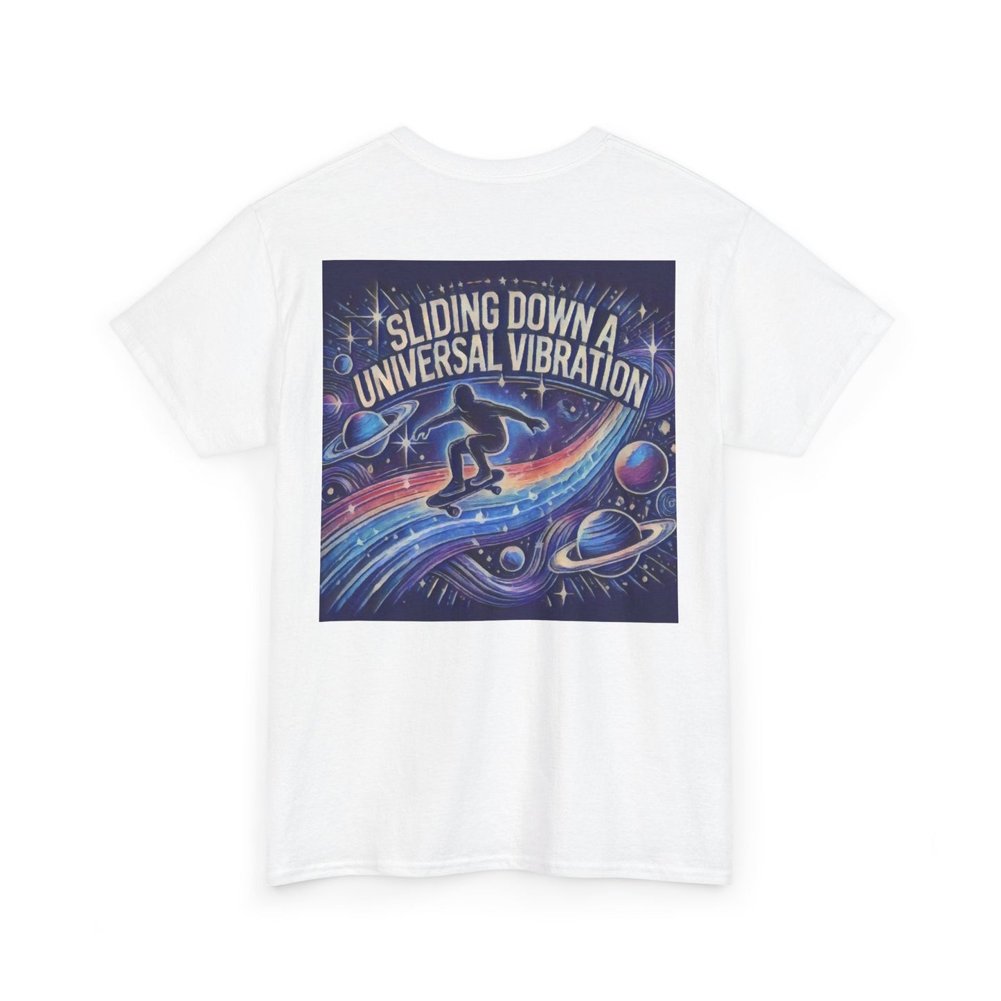 T-shirt Skater Sliding Down a Universal Vibration, VIVRE EST POUVOIR, T-shirt graphique streetwear, style skate urbain, cadeau skateur