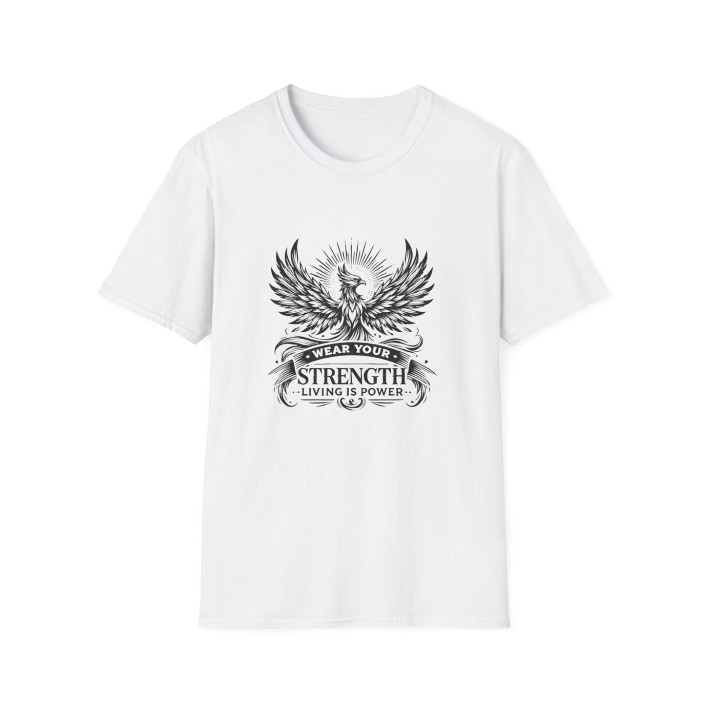 Phoenix Living Is Power "Wear Your Strength" T-Shirt – Rise, Empower, Conquer, Inspirational Tee, Motivational Gift, Unisex Apparel, Strength Wear, Casual Everyday Wear, Uplifting Shirt