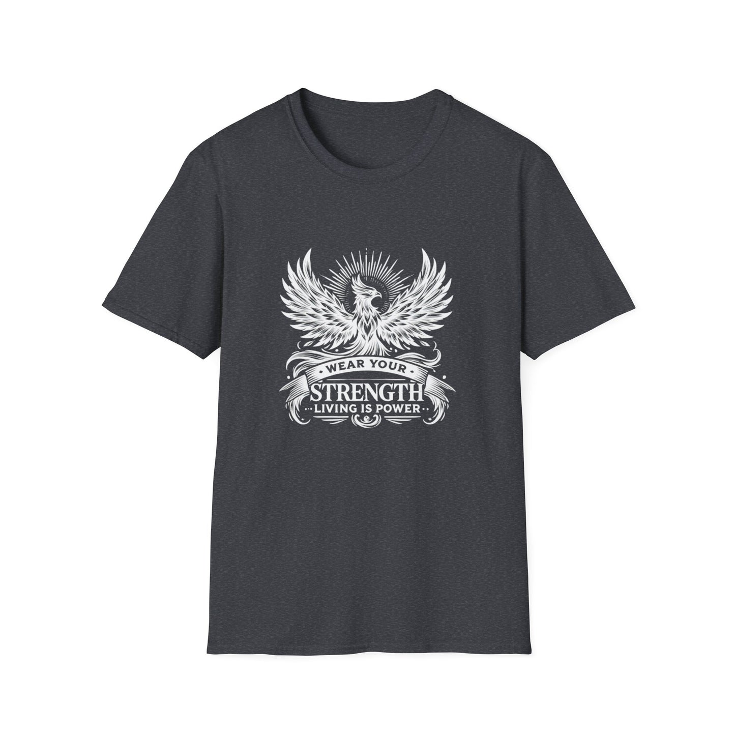 Phoenix Living Is Power "Wear Your Strength" T-Shirt – Rise, Empower, Conquer, Inspirational Tee, Motivational Gift, Unisex Apparel, Strength Wear, Casual Everyday Wear, Uplifting Shirt