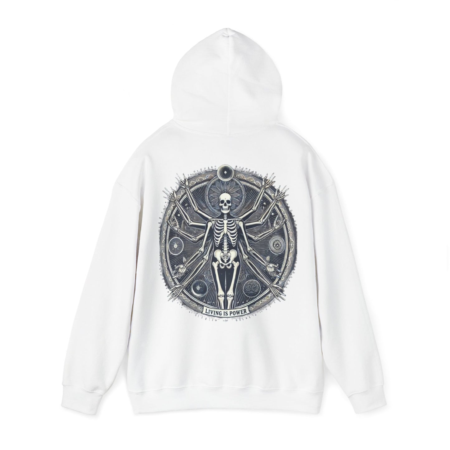 Skeleton Living Is Power Hoodie, Artistic Hoodie, Bold Skeleton Design, Empowering Streetwear, Living Is Power Merch