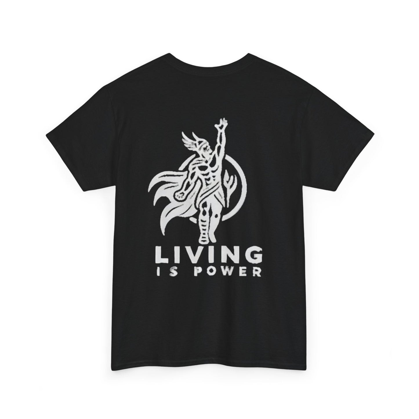 Viking Warrior Logo White on Black Living Is Power Tee, Nordic style, Power within