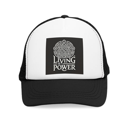 Casquette en maille avec logo Living Is Power – Casquette de camionneur respirante et élégante